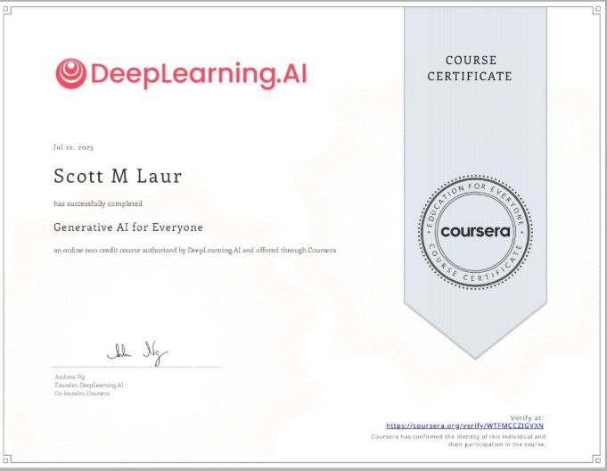 Generative AI for Everyone certificate