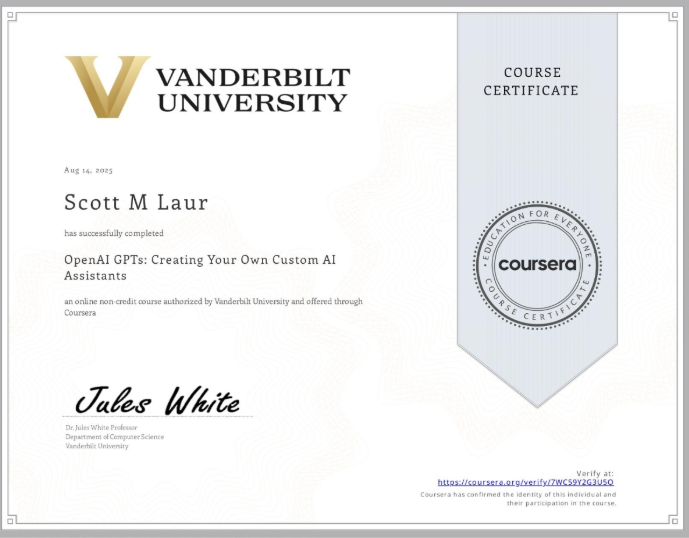 OpenAI Custom GPT certificate