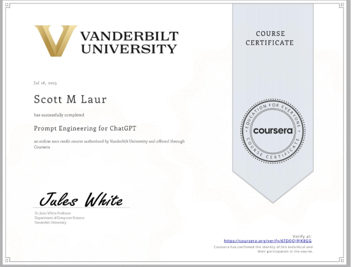 Prompt Engineering for ChatGPT certificate
